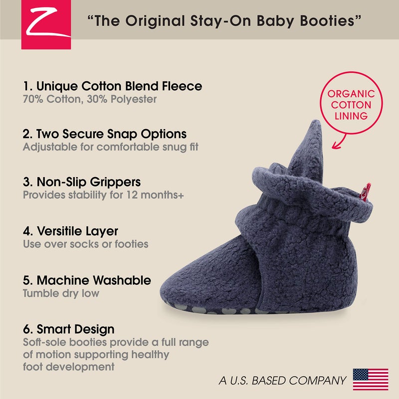 Zutano Unisex Cozie Fleece Baby Booties with Grippers, Baby Essentials, Denim Navy, 18 Months - Image 3